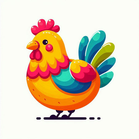 Colorful cartoon rooster isolated on white background. Vector illustration.のイラスト素材
