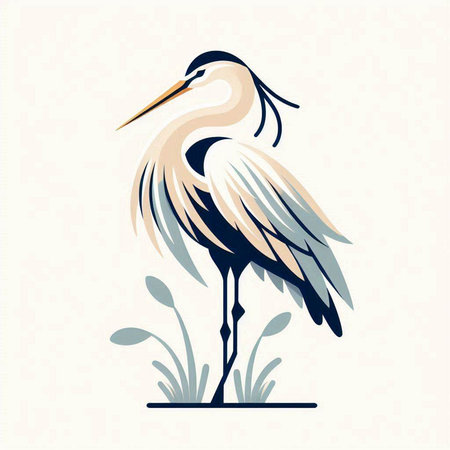 Illustration of a heron on a meadow. Vector illustrationのイラスト素材