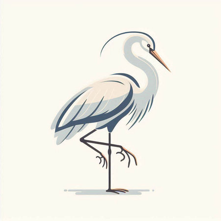 Grey heron on a white background. Vector illustration in flat style.のイラスト素材
