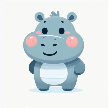 Cute cartoon hippopotamus on a white background. Vector illustration.のイラスト素材