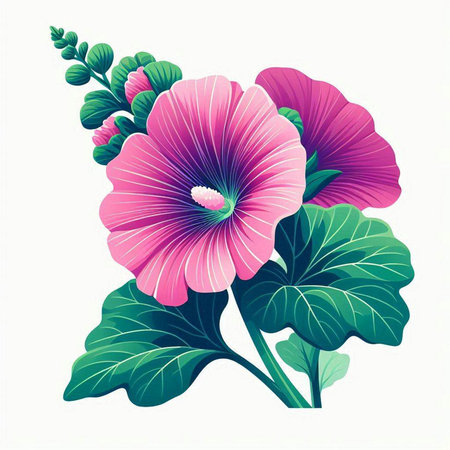 Pink hibiscus flowers isolated on white background. Vector illustration.のイラスト素材