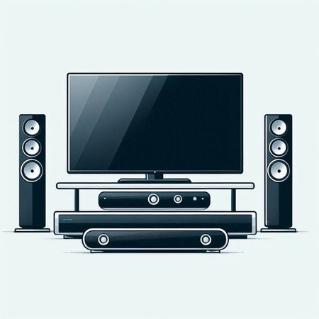Vector illustration of a set of modern audio speakers and LCD tv.のイラスト素材