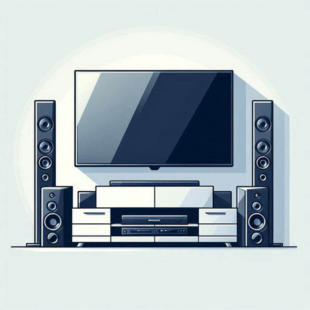 Modern home interior with tv, speakers and speakers. Vector illustration.のイラスト素材
