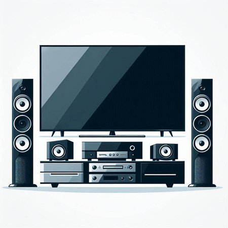 Home theater system with high definition television and speakers. Vector illustration.のイラスト素材