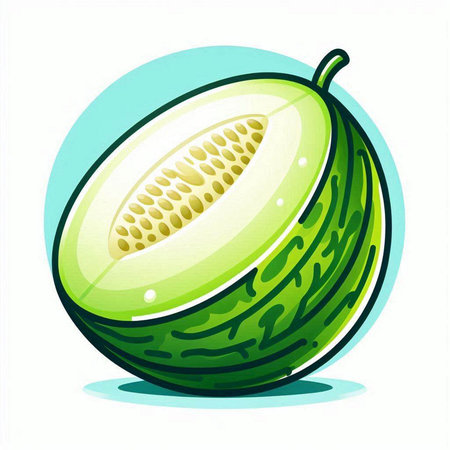Illustration of green melon on white background. Vector illustration.のイラスト素材