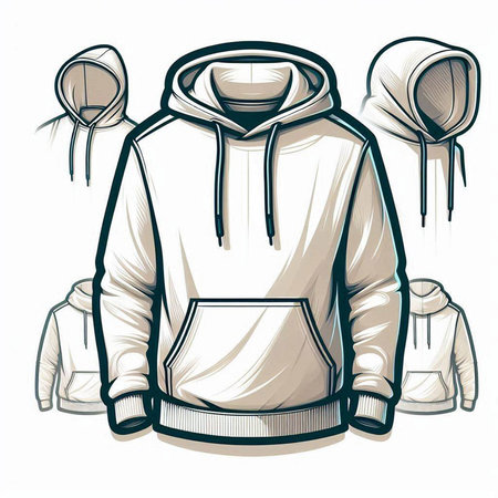 Vector illustration of a white hoodie with a hood on a white backgroundのイラスト素材