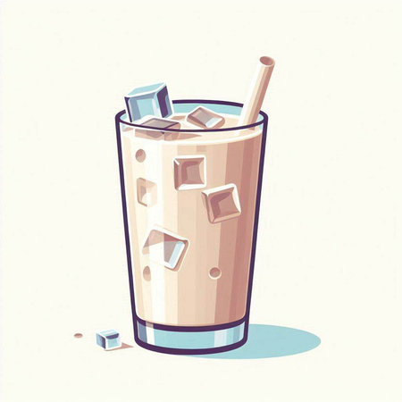 Illustration of a glass of iced coffee with ice cubes.のイラスト素材