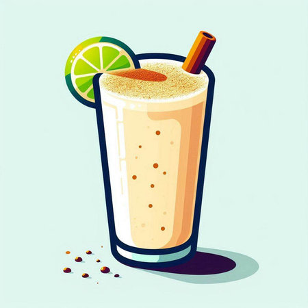 Illustration of a glass of smoothie with cinnamon and lime.のイラスト素材