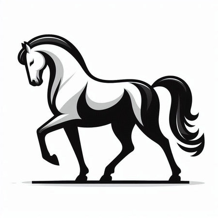 black and white horse on a white background, vector illustration, epsのイラスト素材