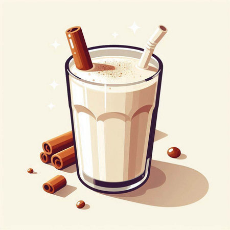 Vector illustration of a glass of coffee with cinnamon sticks and coffee beansのイラスト素材