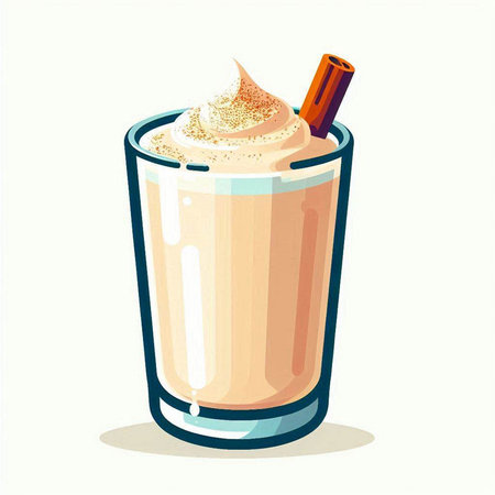 Vector illustration of a glass of coffee with whipped cream and cinnamon.のイラスト素材