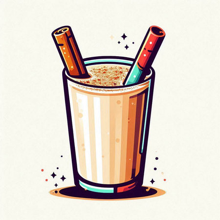 Illustration of a glass of coffee with cinnamon sticks. Vector illustration.のイラスト素材