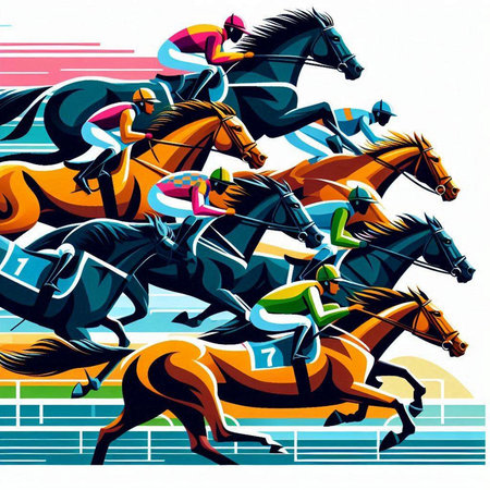 Horse race, jockeys and riders, vector illustration.のイラスト素材