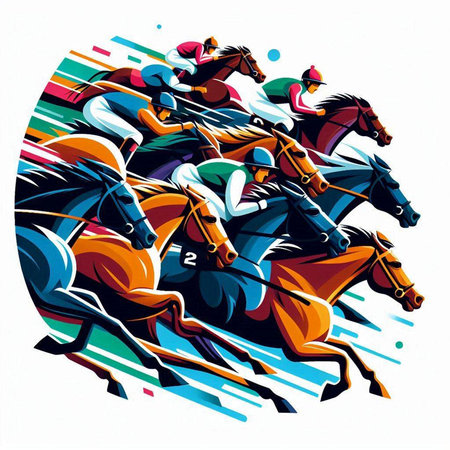 Horse racing, jockeys on horseback, vector illustrationのイラスト素材