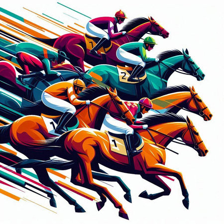 Horse race, jockeys and riders, vector illustration.のイラスト素材