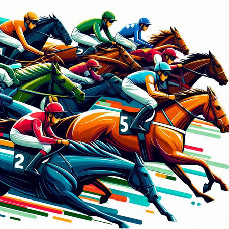 Horse race. Horse race, jockeys and jockeys. Vector illustrationのイラスト素材