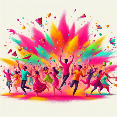 Happy Holi festival of India background with dancing people. Vector illustration.のイラスト素材