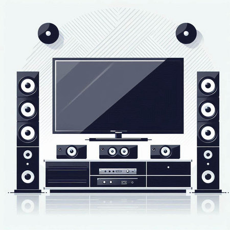Home theater system with speakers and TV on white background. Vector illustration.のイラスト素材