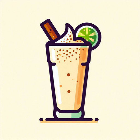 Vector illustration of smoothie in a glass with straw, lime and ice.のイラスト素材