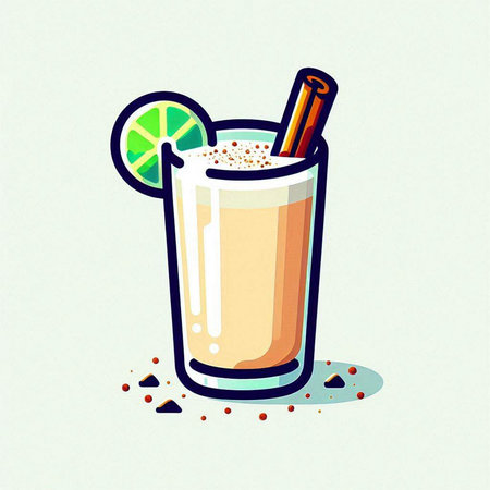 Cocktail with lime and cinnamon. Hand drawn vector illustration.のイラスト素材
