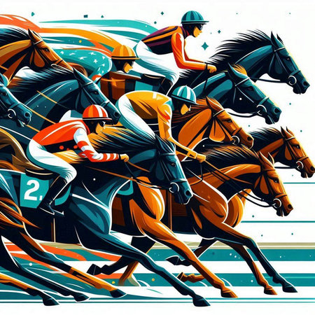 Horse racing, jockeys and riders, vector illustration.のイラスト素材