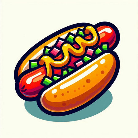 Hot dog with mustard and ketchup. Fast food. Vector illustrationのイラスト素材
