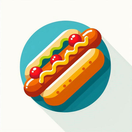Hot dog icon, vector illustration. Flat design style with long shadowのイラスト素材