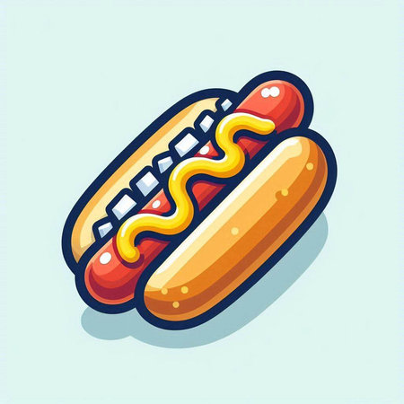 Hot dog vector icon. Fast food symbol. Hotdog with mustardのイラスト素材