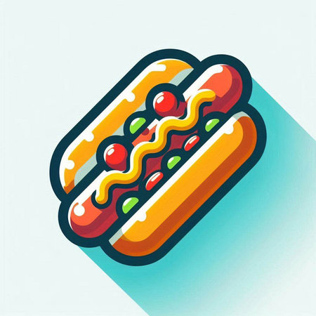 Hot dog icon, vector illustration. Flat design style with long shadowのイラスト素材