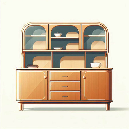 Cabinet with cupboard in retro style. Vector illustration.のイラスト素材