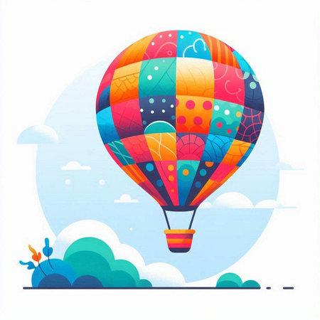 Colorful hot air balloon flying in the sky. Vector illustration.のイラスト素材