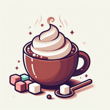 Cup of hot cocoa with marshmallows. Vector illustration.のイラスト素材