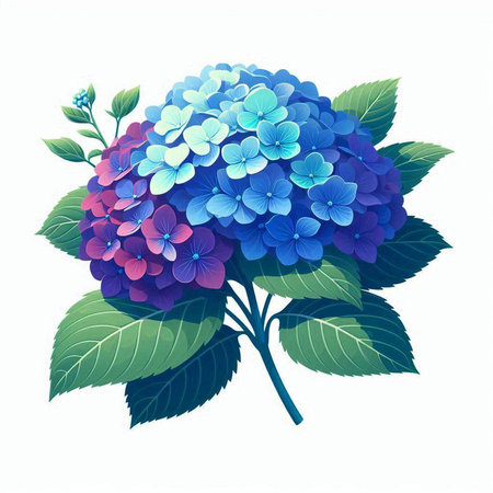 Blue hydrangea flowers isolated on white background. Vector illustration.のイラスト素材