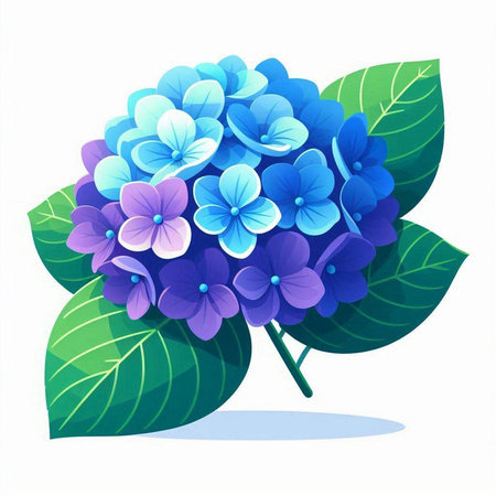Blue Hydrangea flower bouquet isolated on white background. Vector illustration.のイラスト素材