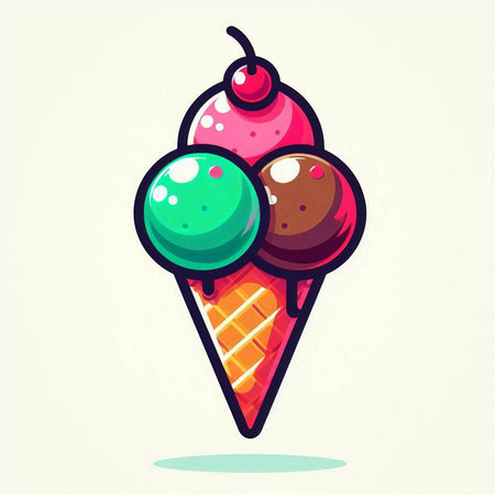 Ice cream vector illustration. Cute cartoon ice cream icon with different flavorsのイラスト素材