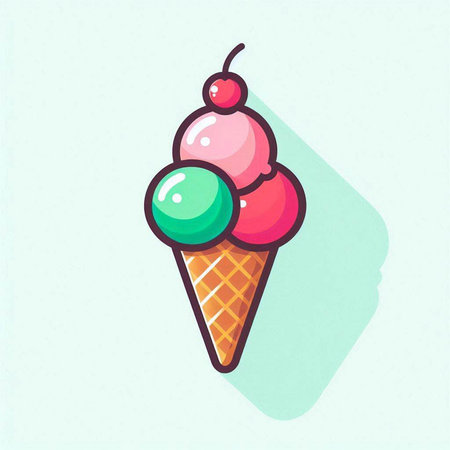 Colorful ice cream vector icon. Ice cream in waffle coneのイラスト素材