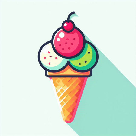 Ice cream in waffle cone flat icon. Sweet dessert vector illustrationのイラスト素材