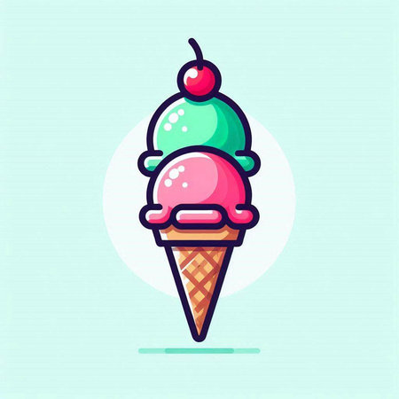 Ice cream cone with cherry and berry. Vector illustration in a flat styleのイラスト素材