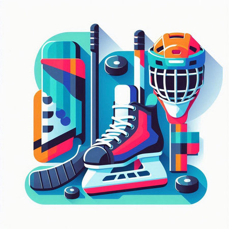 Ice hockey equipment. Sport equipment. Vector illustration in flat style.のイラスト素材