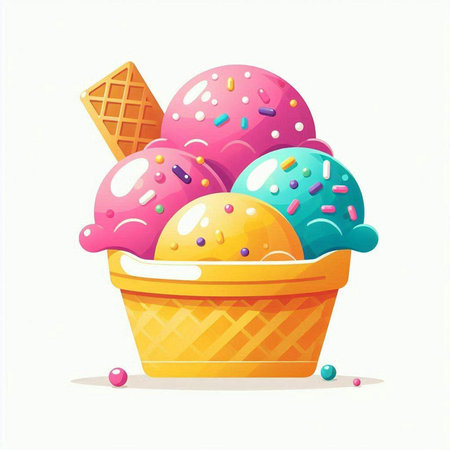 Ice cream in a waffle cup. Vector illustration isolated on white background.のイラスト素材