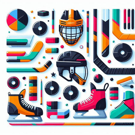 Hockey sport equipment icons set in flat style. Vector illustration.のイラスト素材