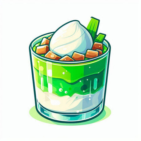 Illustration of a glass of ice cream with ice cubes and celeryのイラスト素材