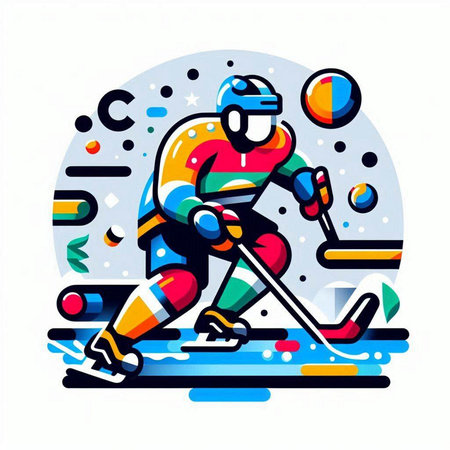 Ice hockey player with stick, puck and puck. Vector illustration.のイラスト素材