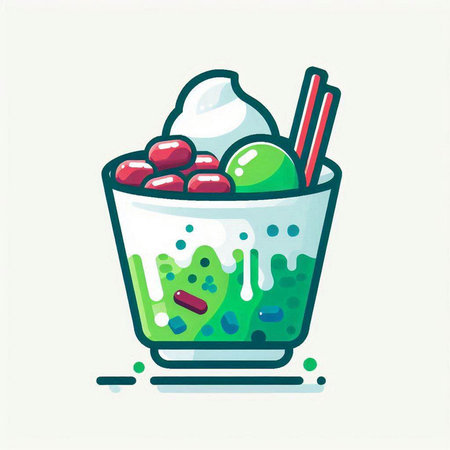 Vector illustration of green smoothie in glass bowl with chopsticks.のイラスト素材