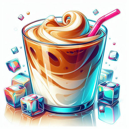 Vector illustration of a glass of coffee with ice cubes and a strawのイラスト素材
