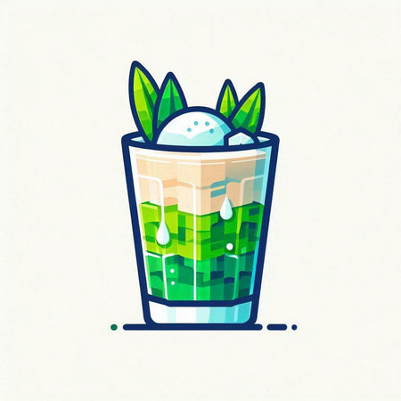 Cocktail with ice cubes and mint leaves. Vector illustration.のイラスト素材