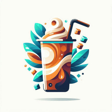 Iced coffee with ice in a paper cup. Vector illustration.のイラスト素材