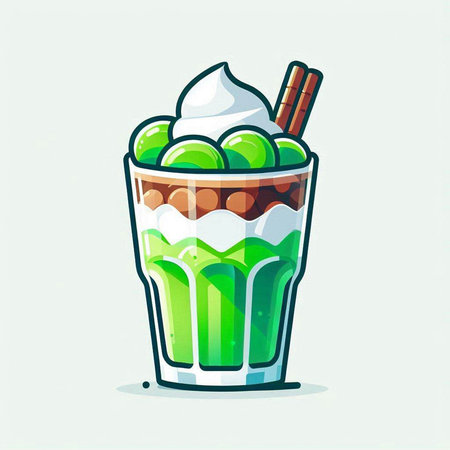 Milkshake with whipped cream and green tea. Vector illustration.のイラスト素材