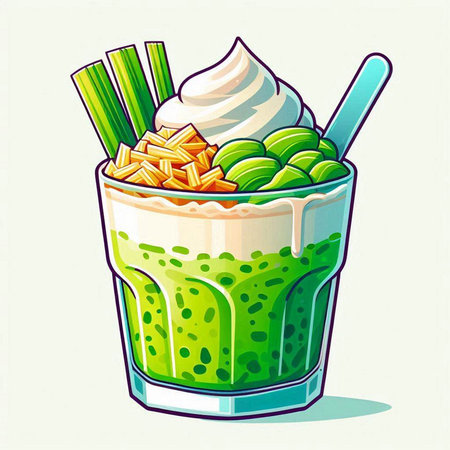 Green smoothie with ice cream and celery. Vector illustration.のイラスト素材