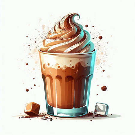 Coffee cup with whipped cream and chocolate. Vector illustration.のイラスト素材
